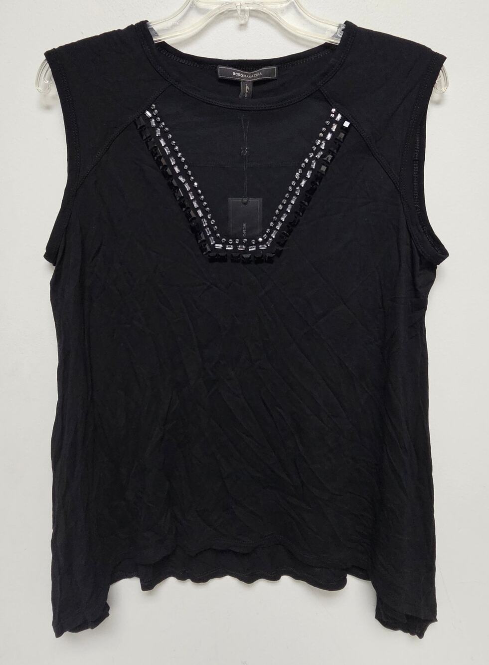 NWT BCBGMAXAZRIA Delaney Womens Black Embellishment Top-Size Medium